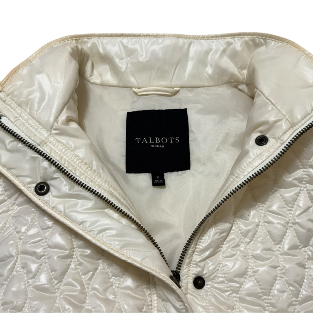 Talbots Quilted Vest Womens 1X Ivory Snap Front Zip Knit Side Panels Lightweight - Picture 6 of 7